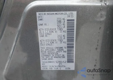 2015 Infiniti Qx60 z USA, uszkodzony, nr VIN 5N1AL0MM4FC528152